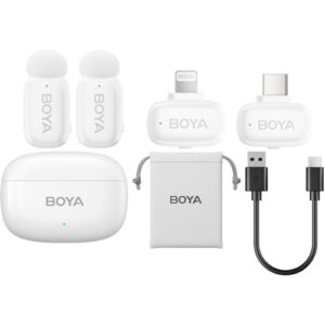 میکروفون یقه ای بی سیم بویا (BOYA mini 2-Person Tiny Wireless Microphone System with Lightning & USB-C (White